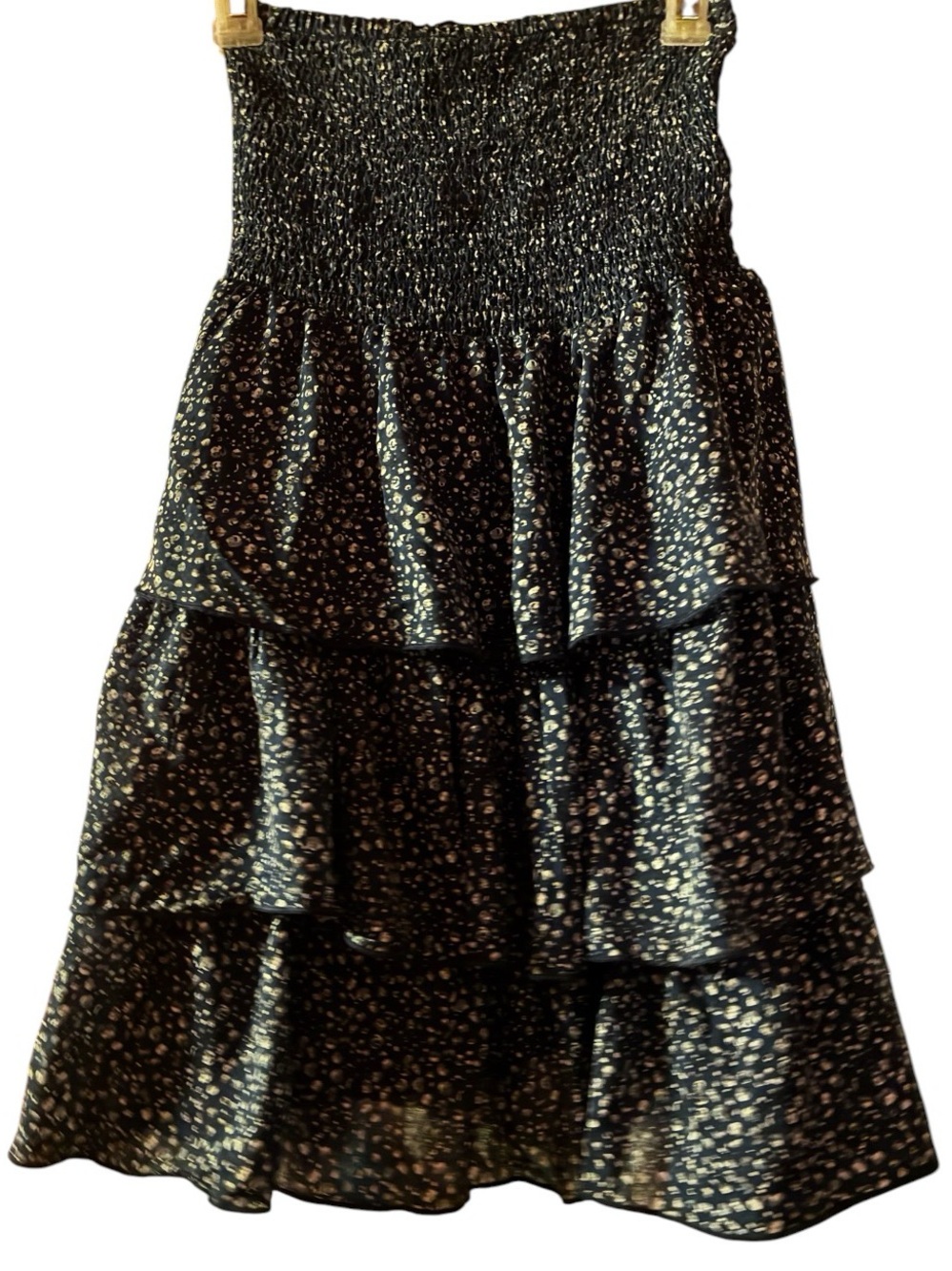 Old Navy Blue Midi Skirt with Cream Floral Print XS